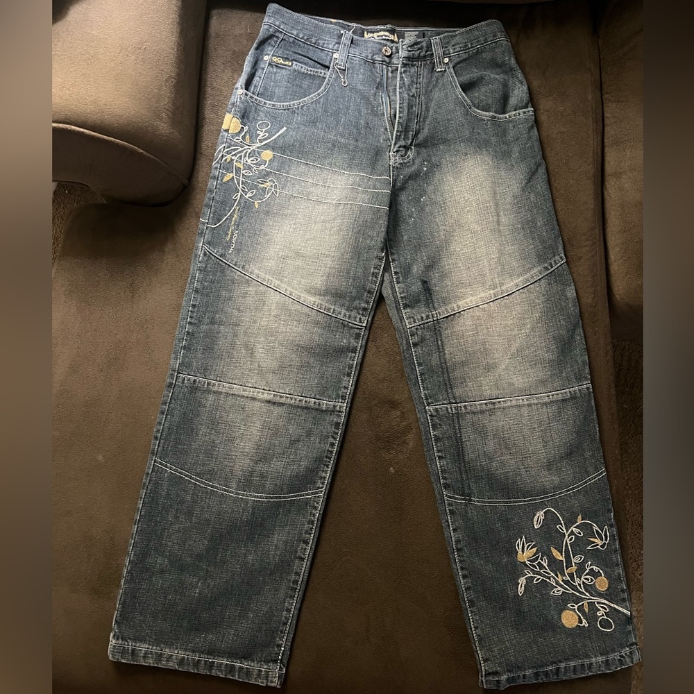 Men’s baggy Ninety Six North embroidered jeans Size 32W 30L